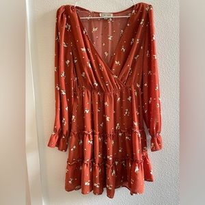 Boho burnt orange floral dress, cottage core, cottage dress, floral orange dress